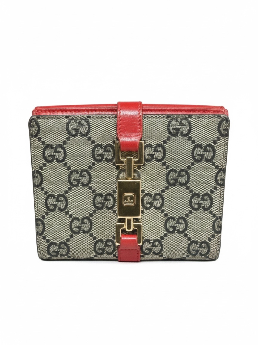 Vintage Gucci Gg Monogram Jackie Bifold Wallet Red Leather